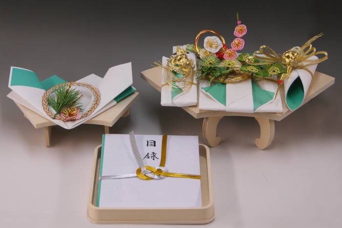略式結納「賑」結納返し3品+目録+指輪飾り