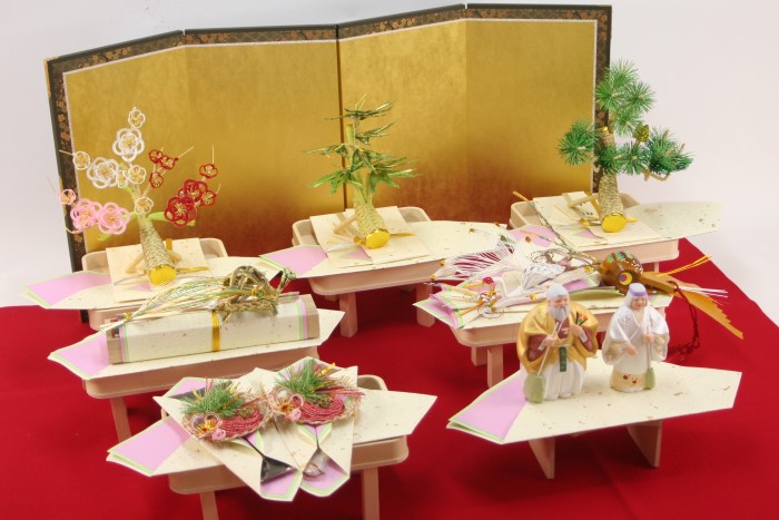 関西式結納セット「羽衣」7品+博多人形「福」+金屏風
